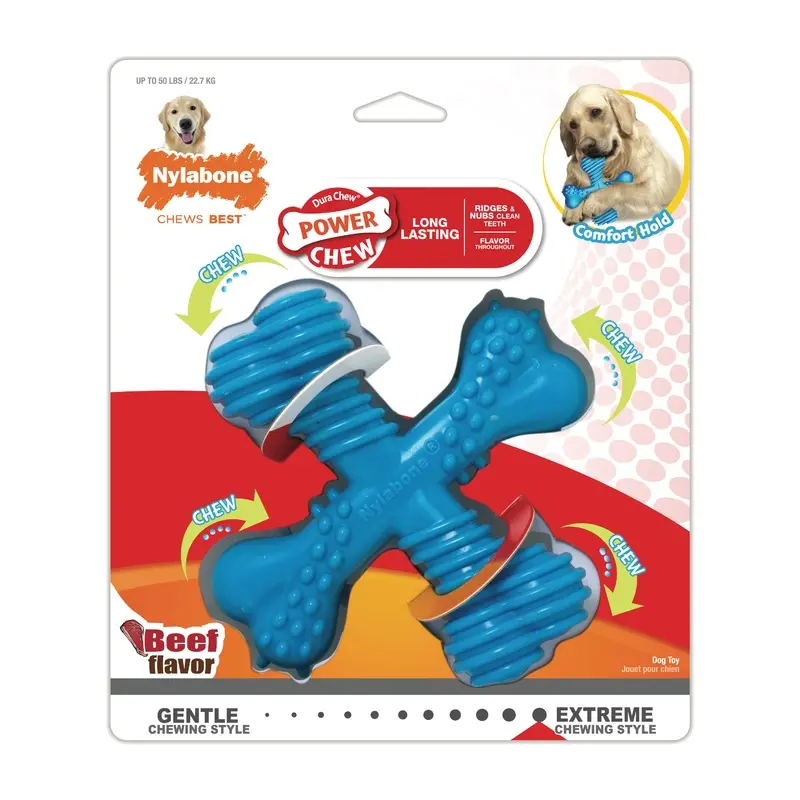 Nylabone Comfort Hold X Bone Power Chew Durable Dog Toy Beef Large/Giant