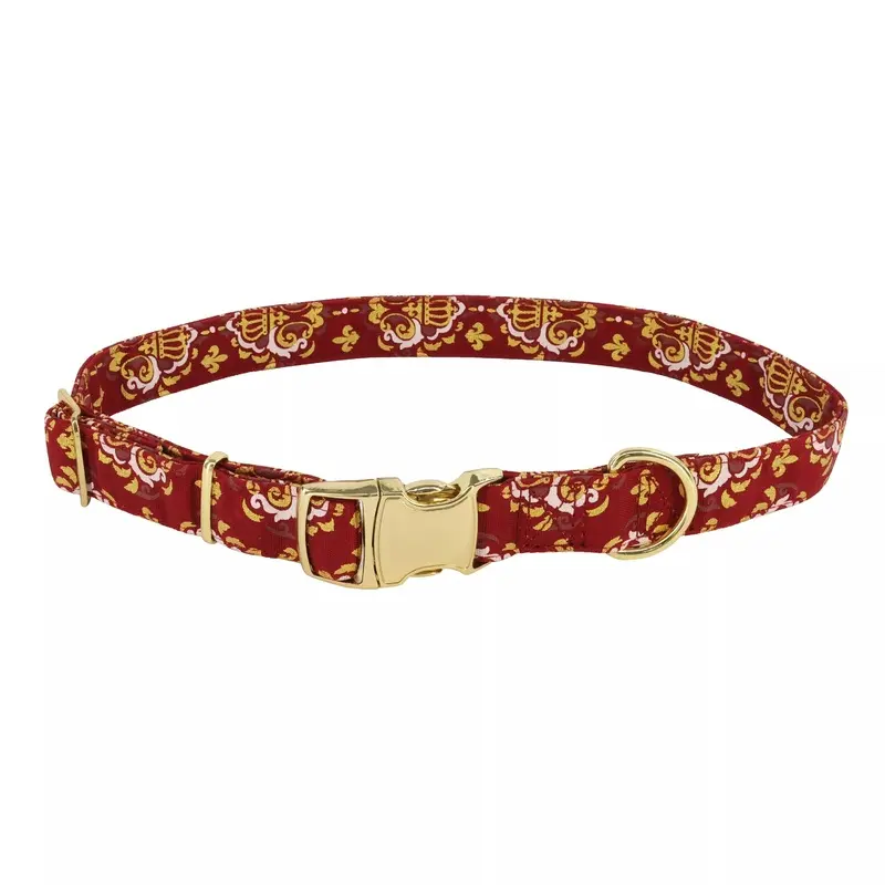 Coastal Accent Metallic 5/8in Wide 12-18in Adjustable Dog Collar Burgandy Crowns