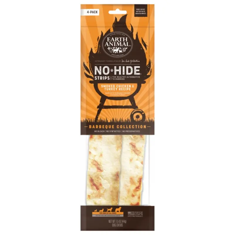 Earth Animal Dog NoHide Strips BBQ Smoked Chicken&Turkey 4pk