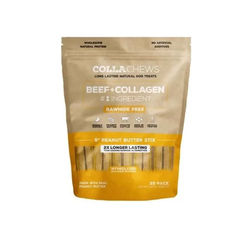 CollaChews Peanut Butter Collagen Sticks Dog Treats, 5 Inches, 25 Pack