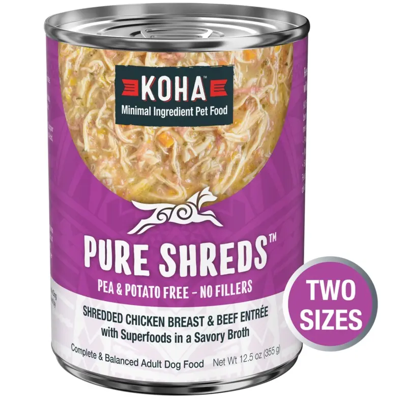 Koha Wet Dog Food 12.5oz Shredded Chicken and Beef