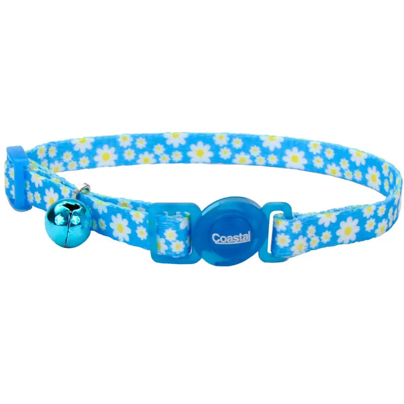 Safe Cat Fashion Adjustable Breakaway Cat Collar Daisy Blue Blue 3/8 in x 8-12 in