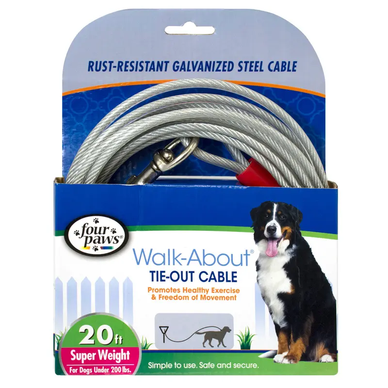 Four Paws Dog Super Tie Out Cable Silver 20 Feet