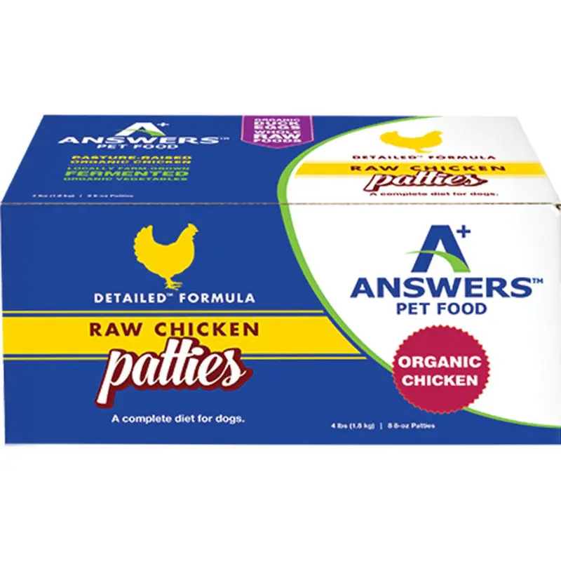 Answers Dog Frozen Detailed Chicken 8oz Patties 8 Count 