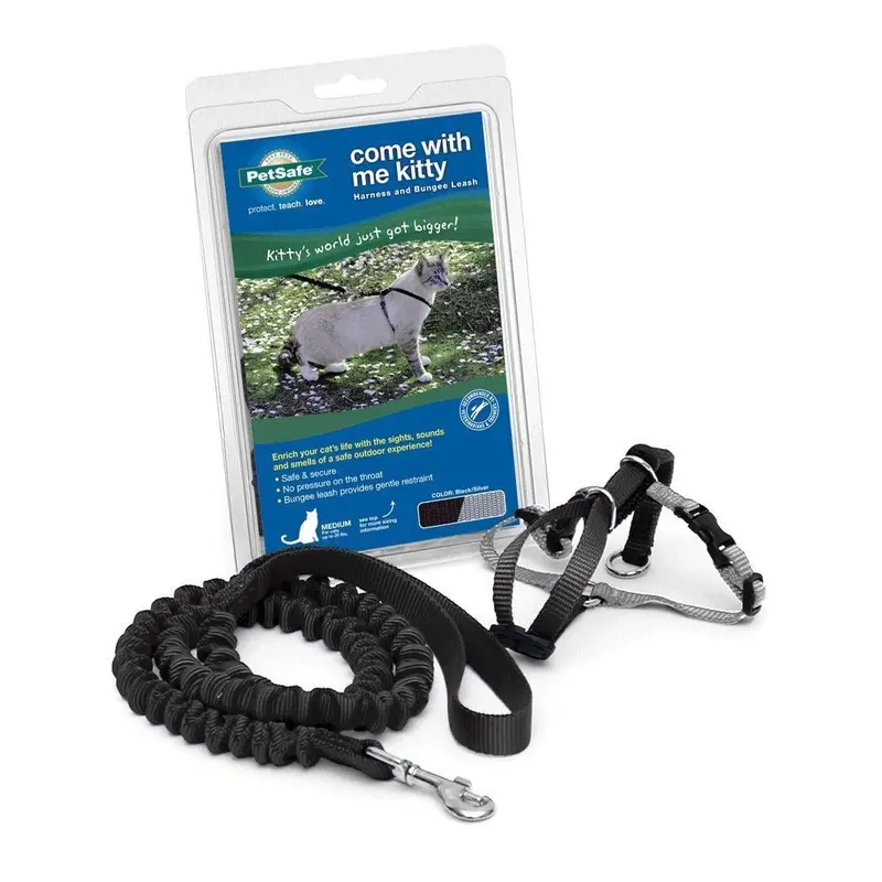 PetSafe Premier Come With Me Kitty Harness & Bungee Leash Combo Black/Silver LG