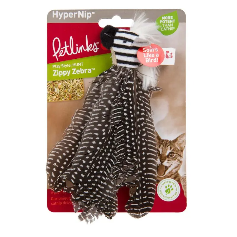 Petlinks Safari HappyNip Zippy Zebra Feathers Catnip Toy Black/White MD