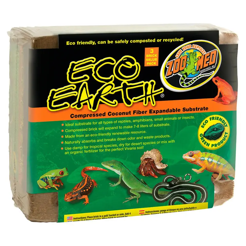 Zoo Med Eco Earth Coconut Fiber Substrate Brown 3 Pack