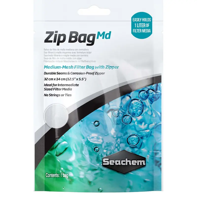 Seachem Mesh Filter Bag with Zipper MD mesh White 12.5in X 5.5in