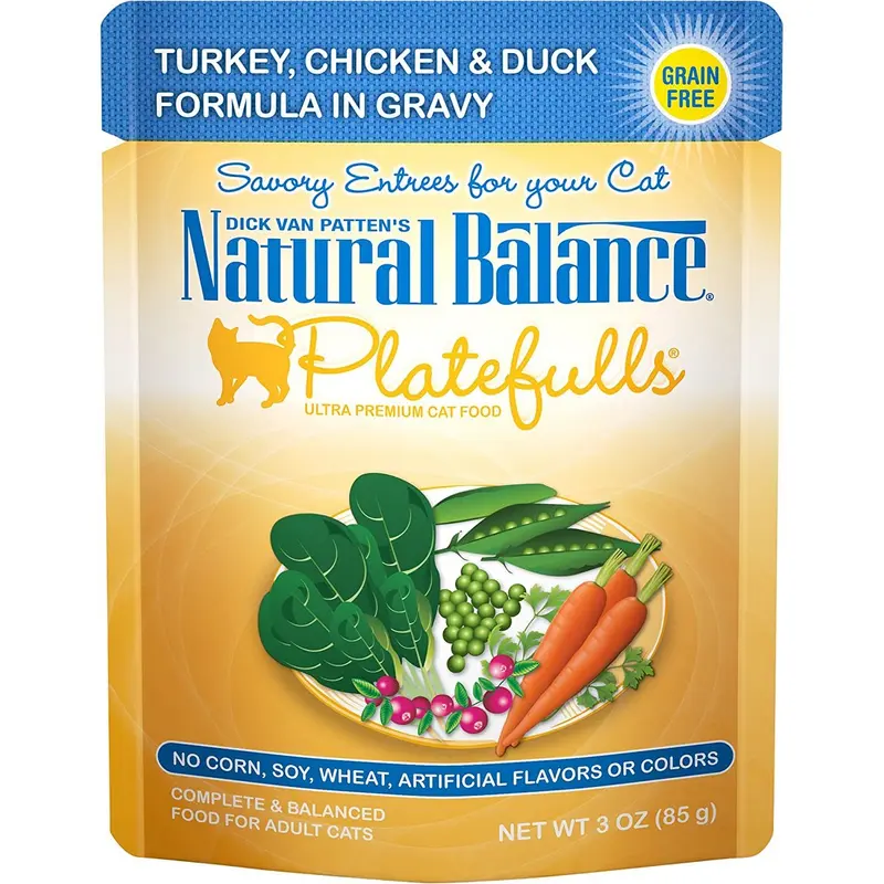Natural Balance Platefulls Wet Cat Food - Turkey, Chicken, & Duck in Gravy - 3oz Pouch