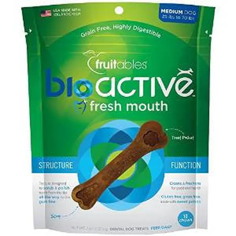 Fruitables BioActive Fresh Mouth Dental Chews Medium 10 ct Pouch 10.8Z C=8 