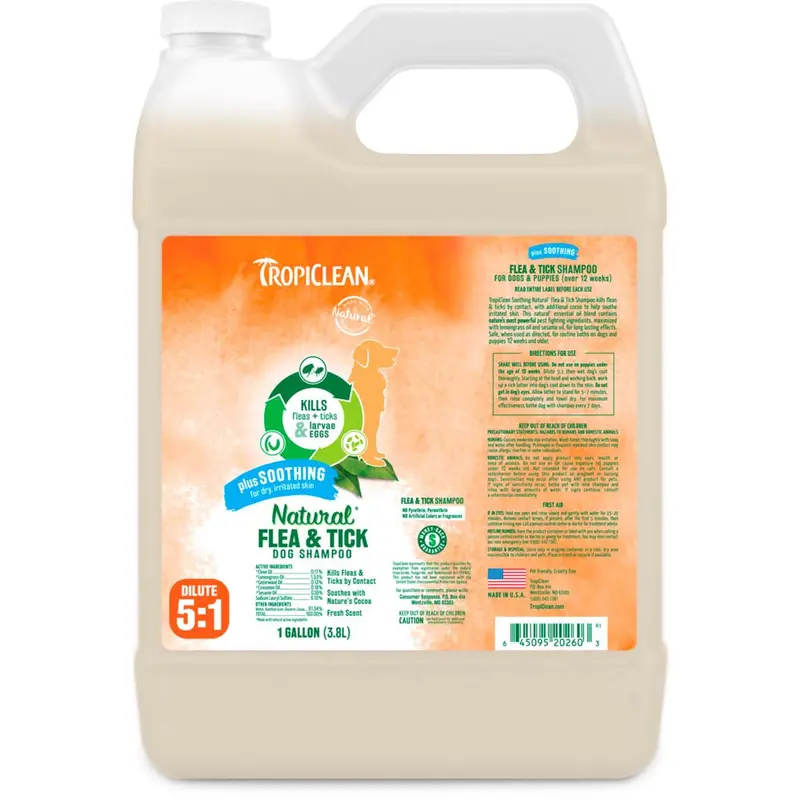 TropiClean Natural Flea & Tick Soothing Shampoo for Dogs 1 gal