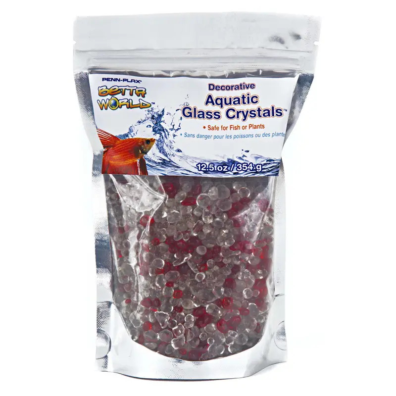 Penn-Plax Betta World Aquatic Glass Crystal Dcor White, Red 12.5 oz