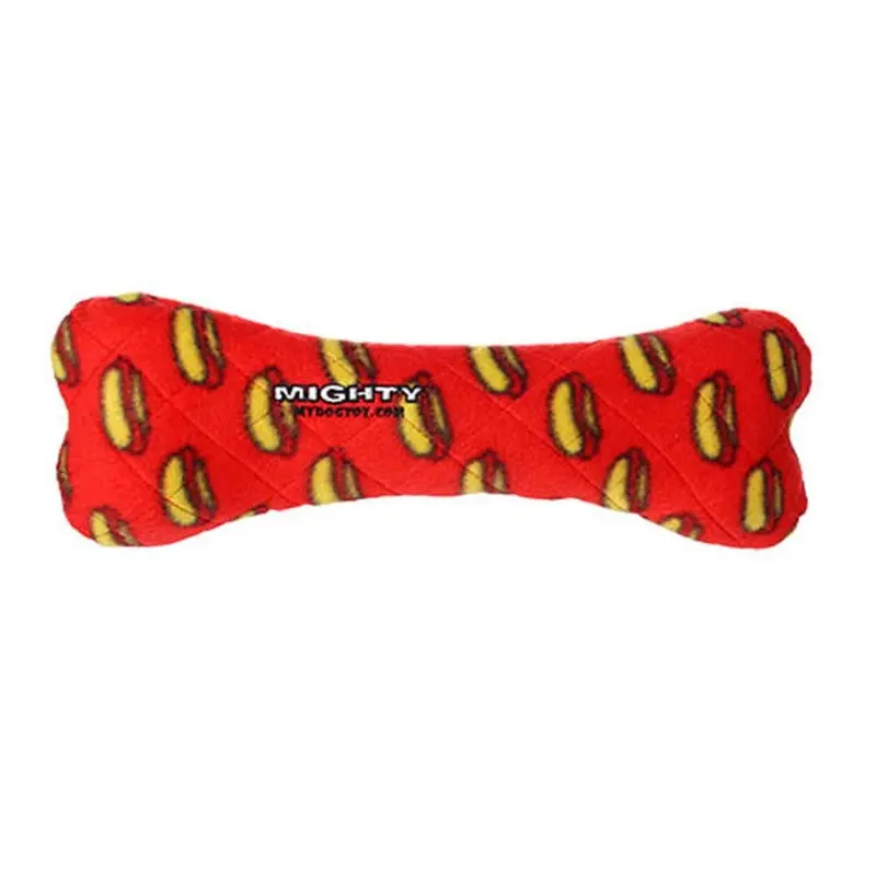 Mighty Bone Durable Plush Squeaky Dog Toy With No Stuffing Red 12 in