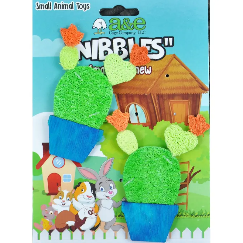 A & E Cages Nibbles Small Animal Loofah Chew Toy Potted Cactus