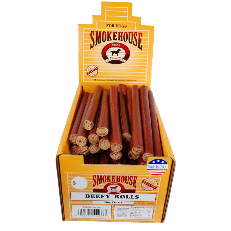 Smokehouse USA Made Beefy Rolls Dog Treats 60 ct Display Box