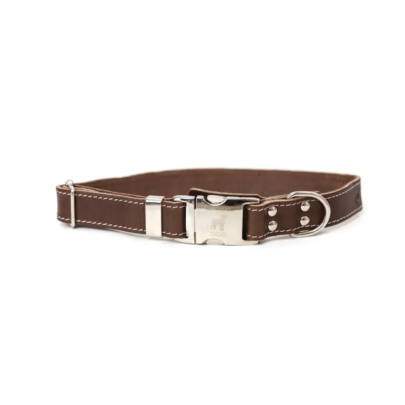Bestseller Quick-Release Chocolate Leather Dog Collar with Metal Buckle