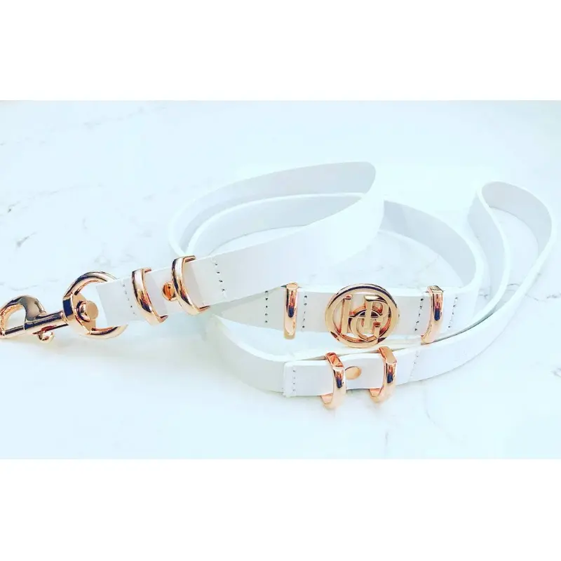 Leather Dog Lead - Snow Drop/Rose Gold