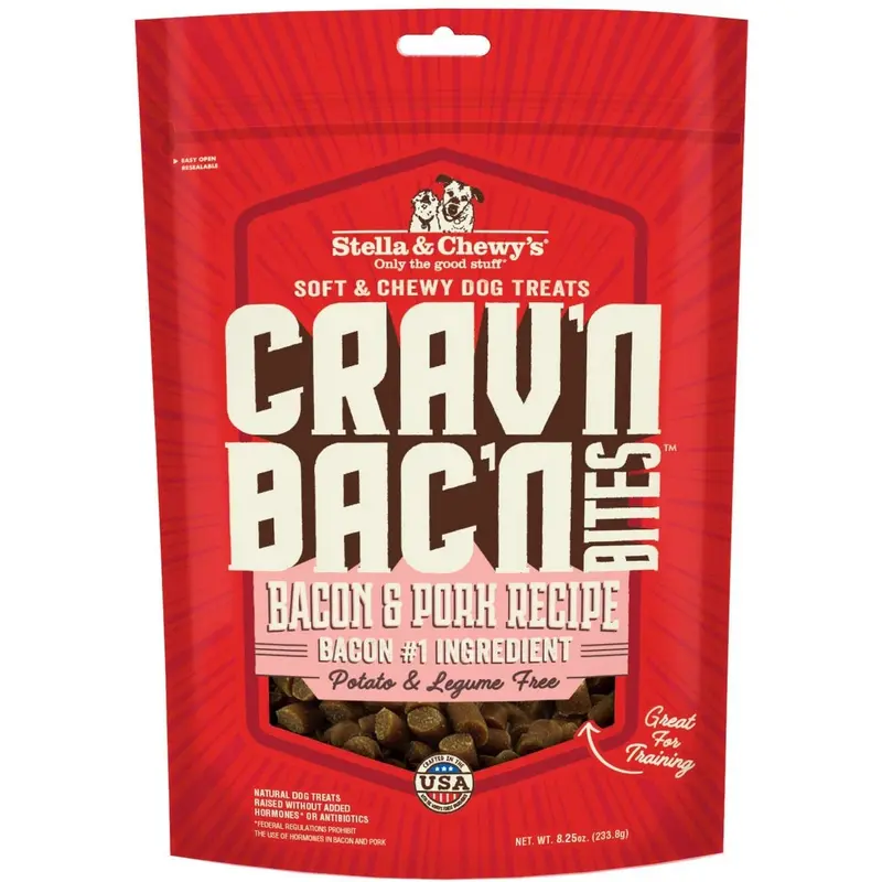 Stella & Chewys Crav'N Bac'N Bacon Pork Dog Treats 8.25oz