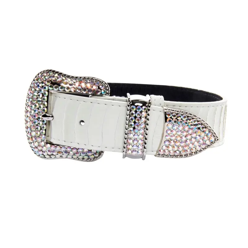 Matte White Snake Collar With Silver Swarovski Crystal Hardware Collar