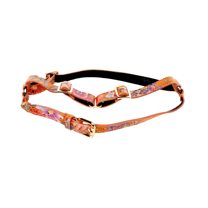 Orange Floral Mosaic Italian Leather Harness
