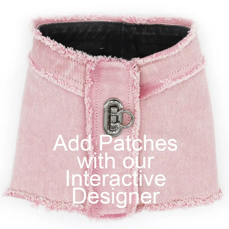 Custom Paris Frayed Denim Harness Vest with Patches