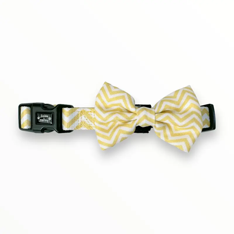 Zig Zag Wag Dog Collar & Free Bow Tie - Pastel Yellow