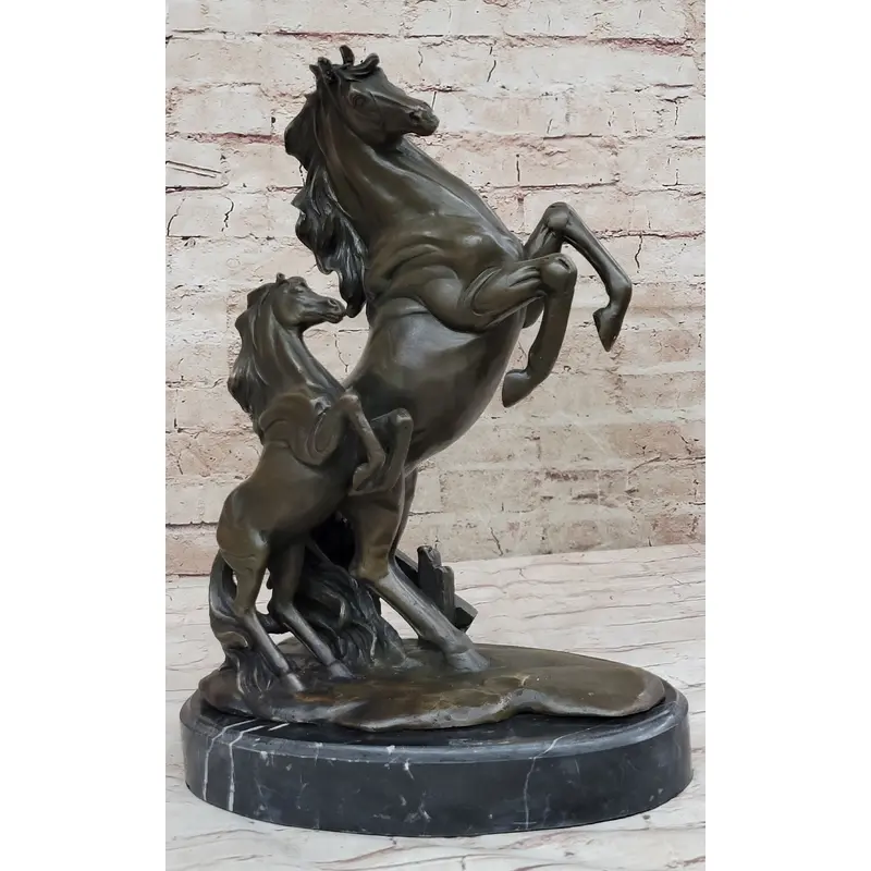 Adult and Baby Horse Pony Dual Rearing Horses Bronze Statue Sculpture Decor