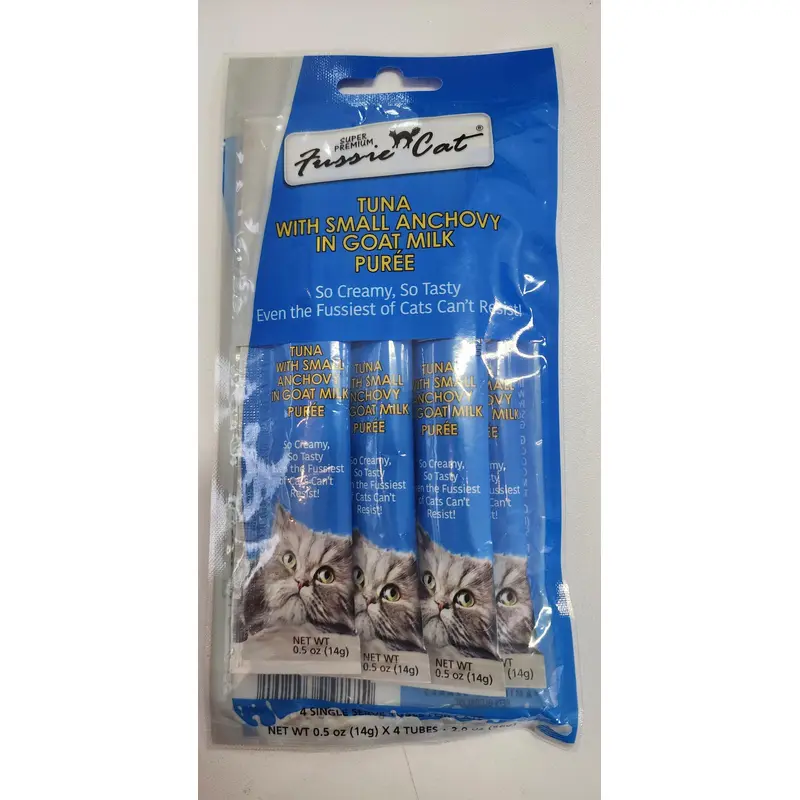 Fussie Cat Premium Tuna with Small Anchovies in Goat Milk Puree Cat Food Topper 2oz