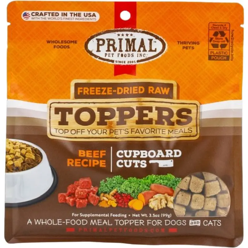 Primal Freeze Dried Raw Topper Cupboard Cuts Beef Dog Cat Treats 3.5oz
