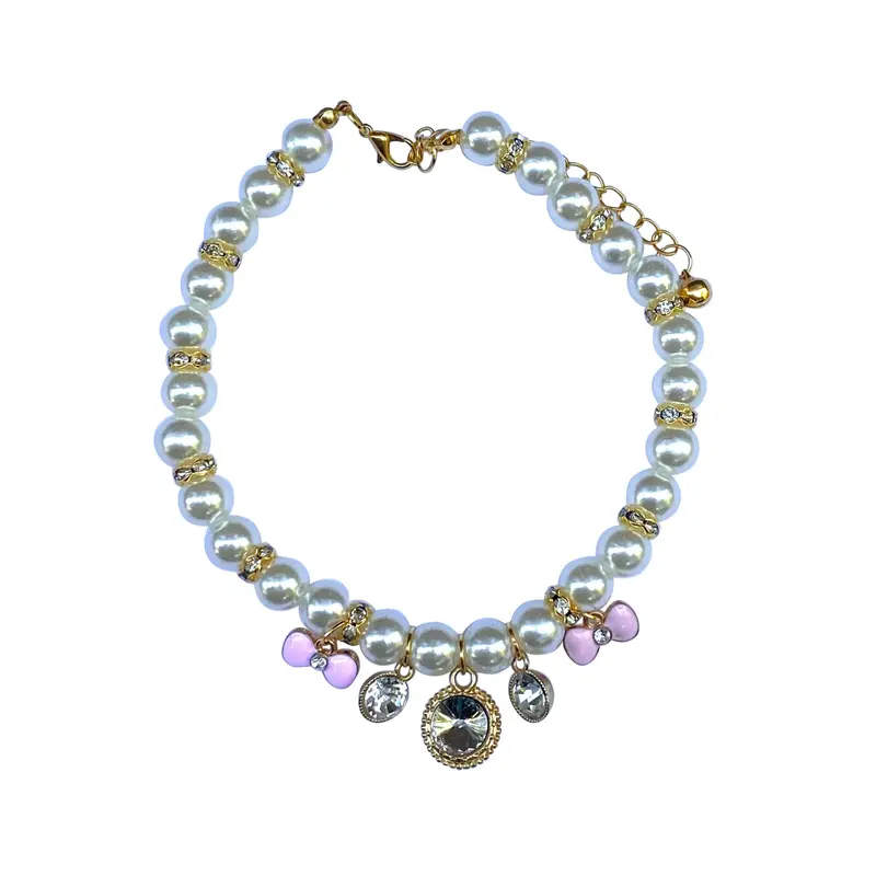 Pearl Charm Necklace with Pink Bow