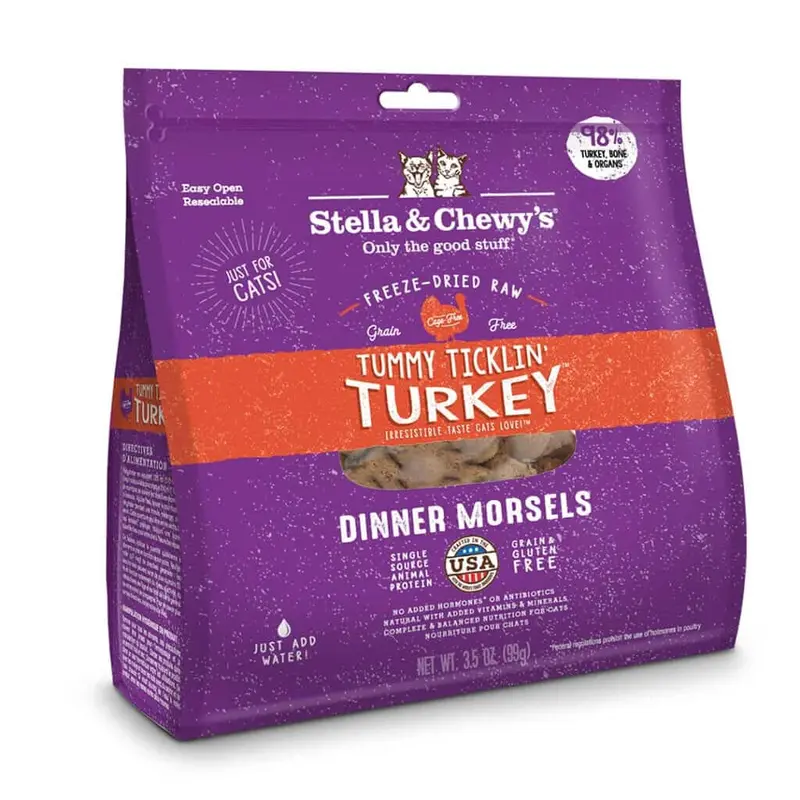 Stella & Chewy's Tummy TickliN Turkey Freeze-Dried Raw Dinner Morsels Cat Food 18oz