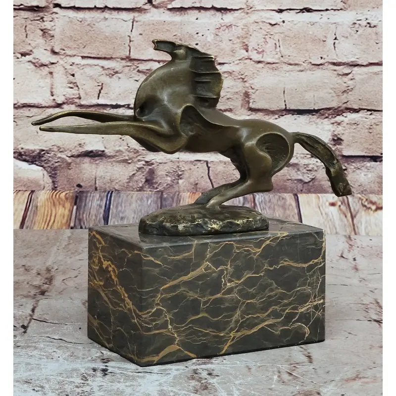 Abstract Modern Contemporary Horse Figurine Bronze Sculpture on Marble Base