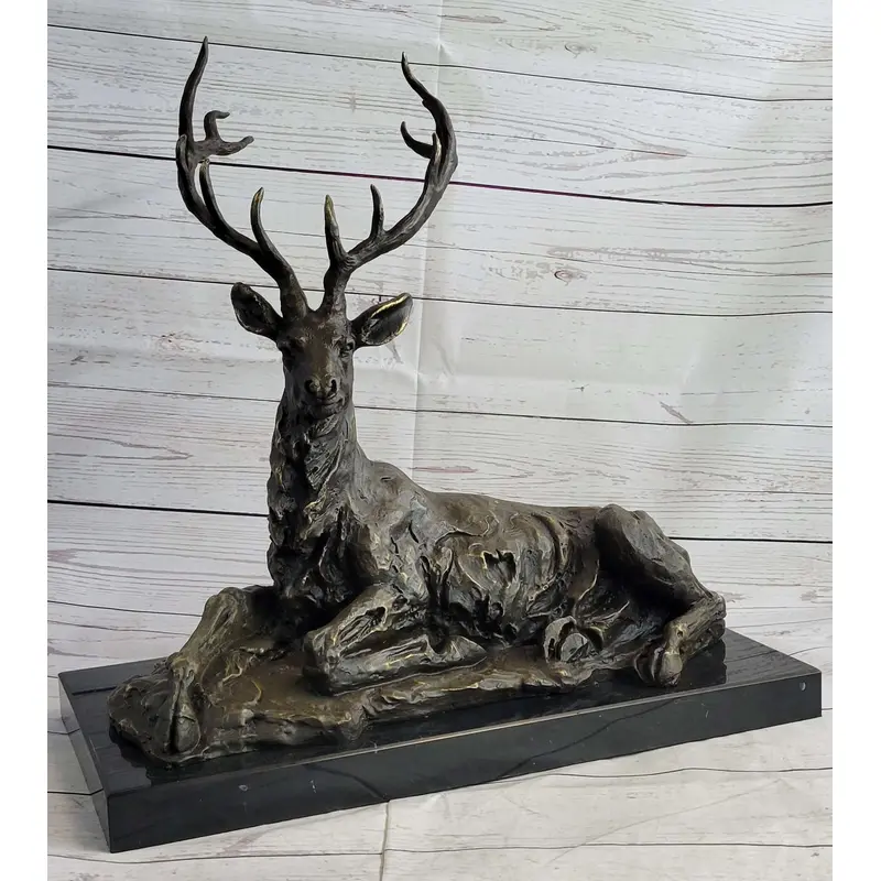 Handmade Stag Elk Deer Buck Hunter Bronze Marble Statue Sportsman Wildlife Art