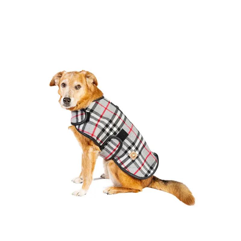 Steel Tartan Wool Dog Blanket Coat