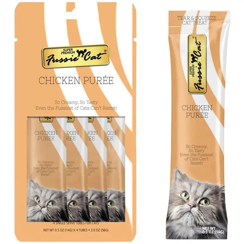 Fussie Cat Chicken Puree Lickable Cat Treats 0.5oz 4Pk