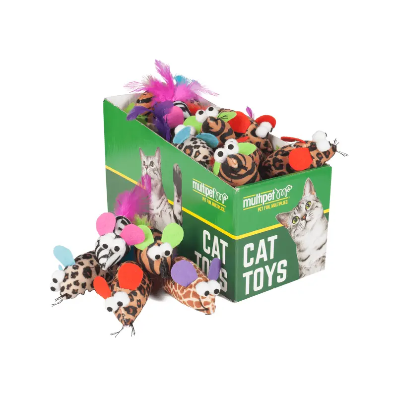 Multipet Cat Toy Safari Feather Mice Catnip 6in Assorted