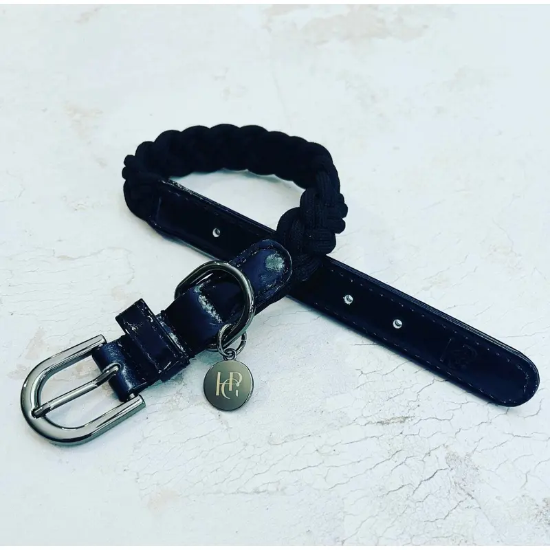 Dog Collar Black Raven Plaited
