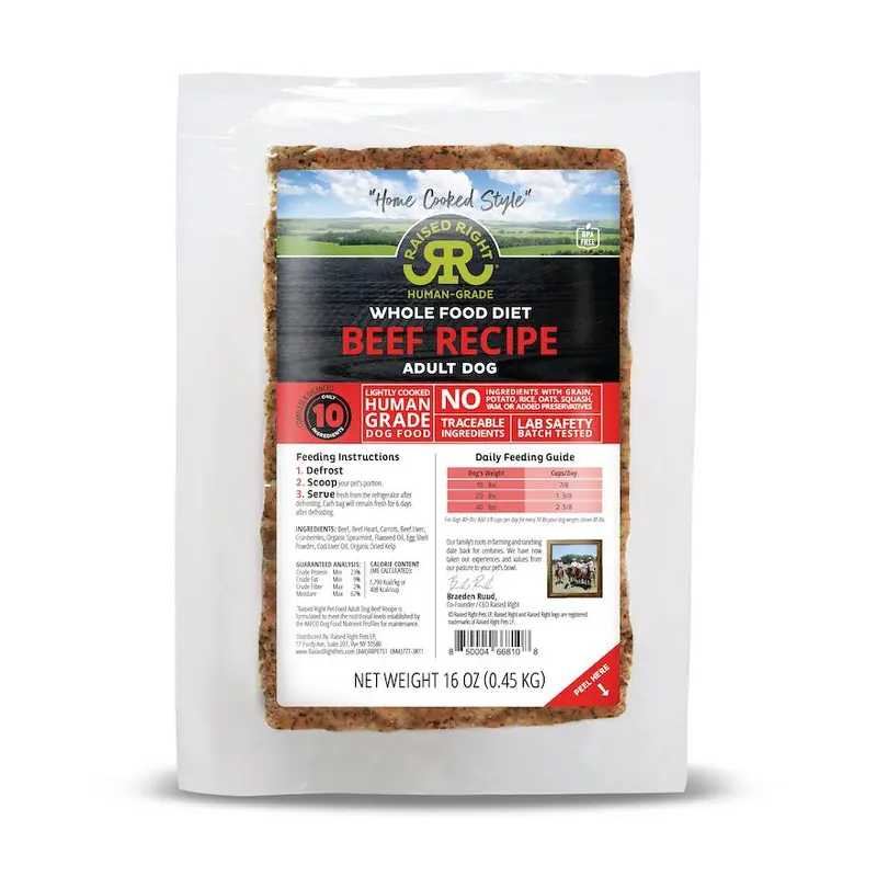 Raised Right Beef Recipe Frozen Dog Food 1lb
