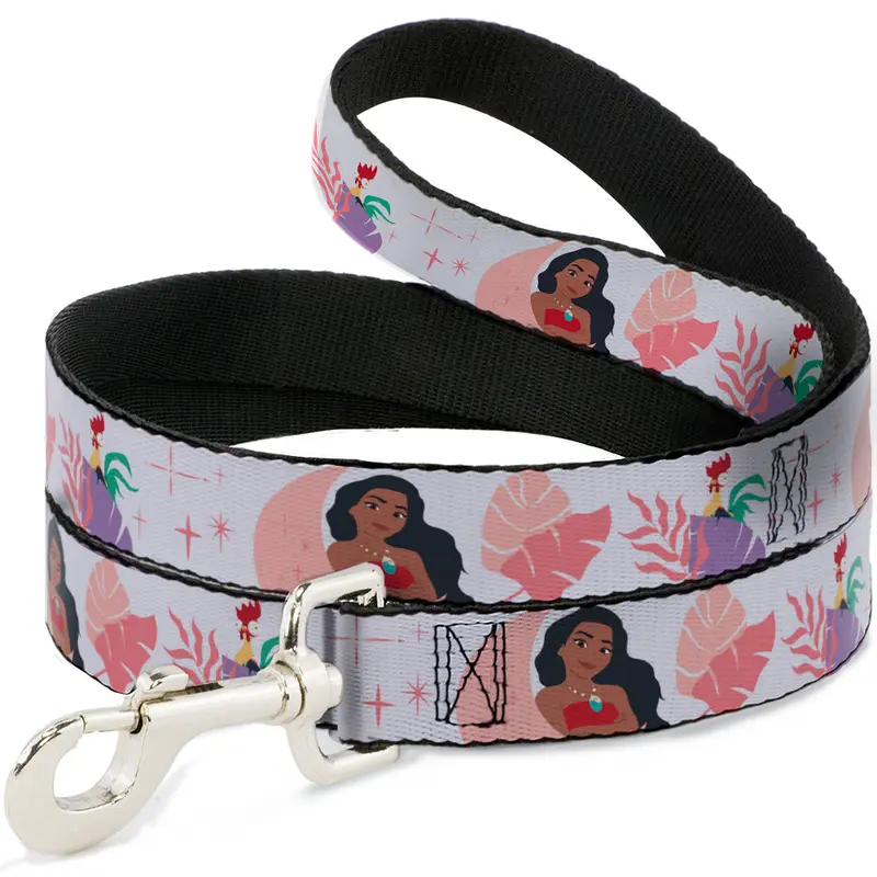 Dog Leash - Moana and Hei Hei Poses with Flowers Beige/Orange