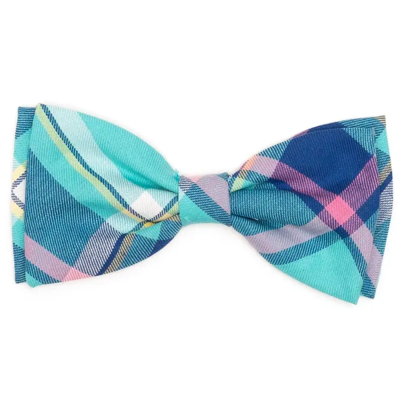 AQUA/NAVY PLAID BOW TIE