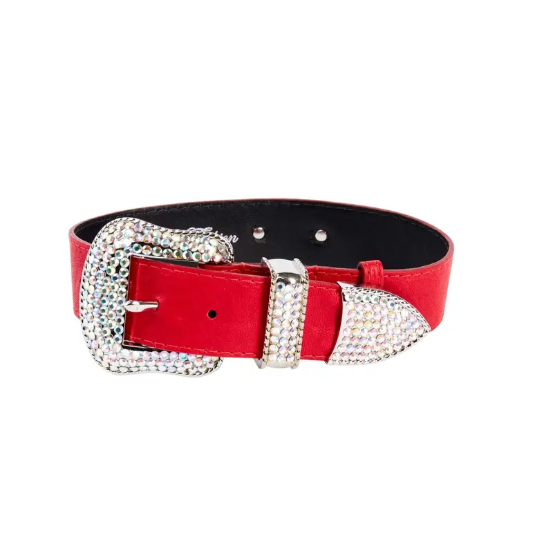 Red Distressed Italian Leather With Silver Swarovski Hardware