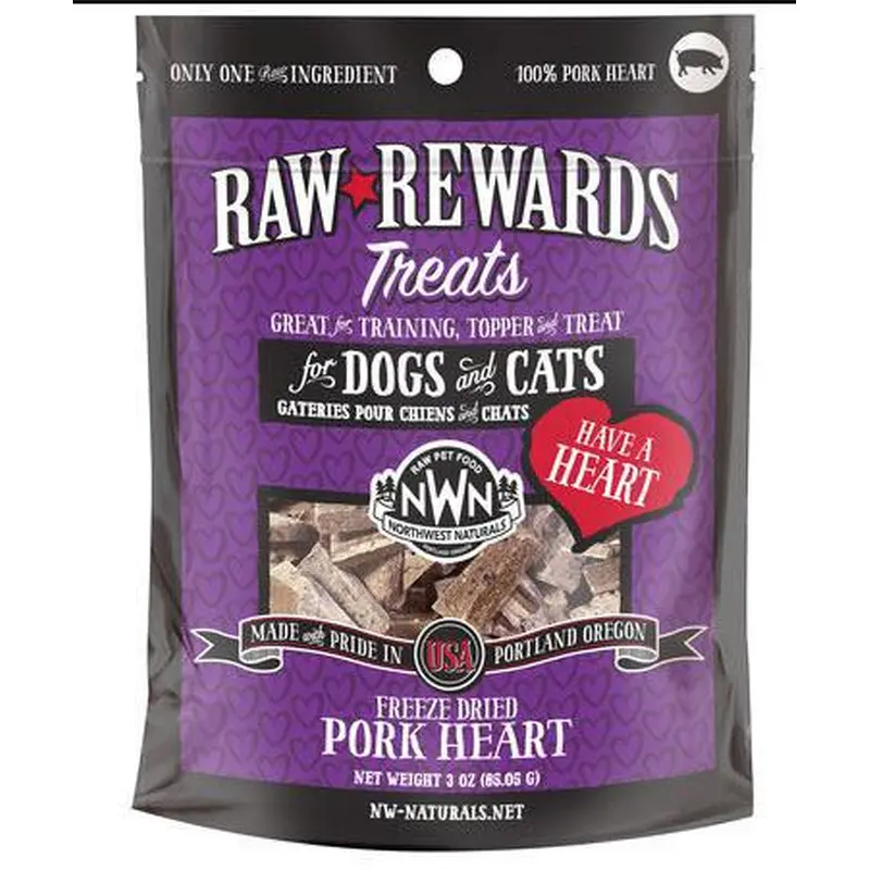 Northwest Naturals FD Dog Treat Raw Rewards Heart Pork 3 oz