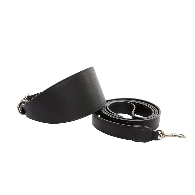 Black Vegan Leather 2 Wide Style Collar & Leash Set