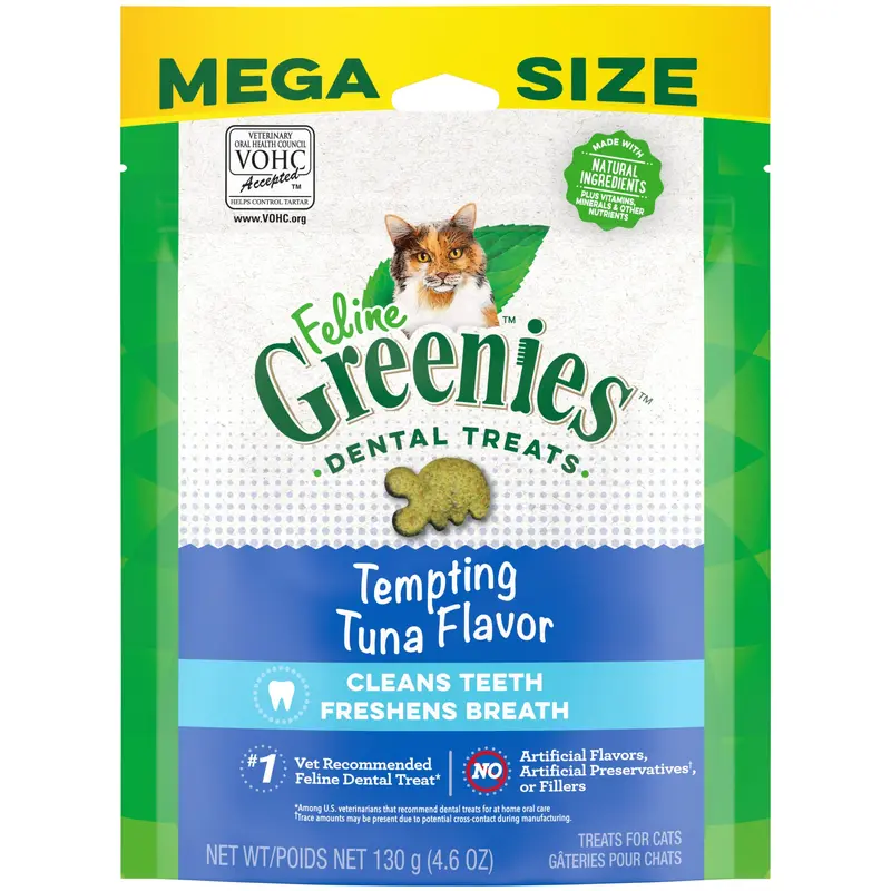 FELINE GREENIES Adult Natural Dental Cat Treats  Tempting Tuna Flavor  4.6 oz. Pouch