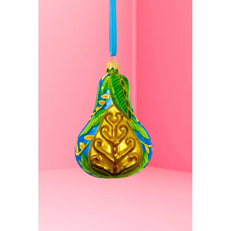 Blue Positano Pear Glass Ornament