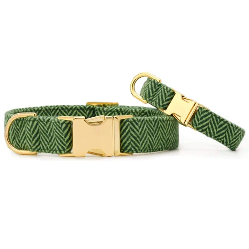 Foggy Dog Green Herringbone Flannel Dog Collar