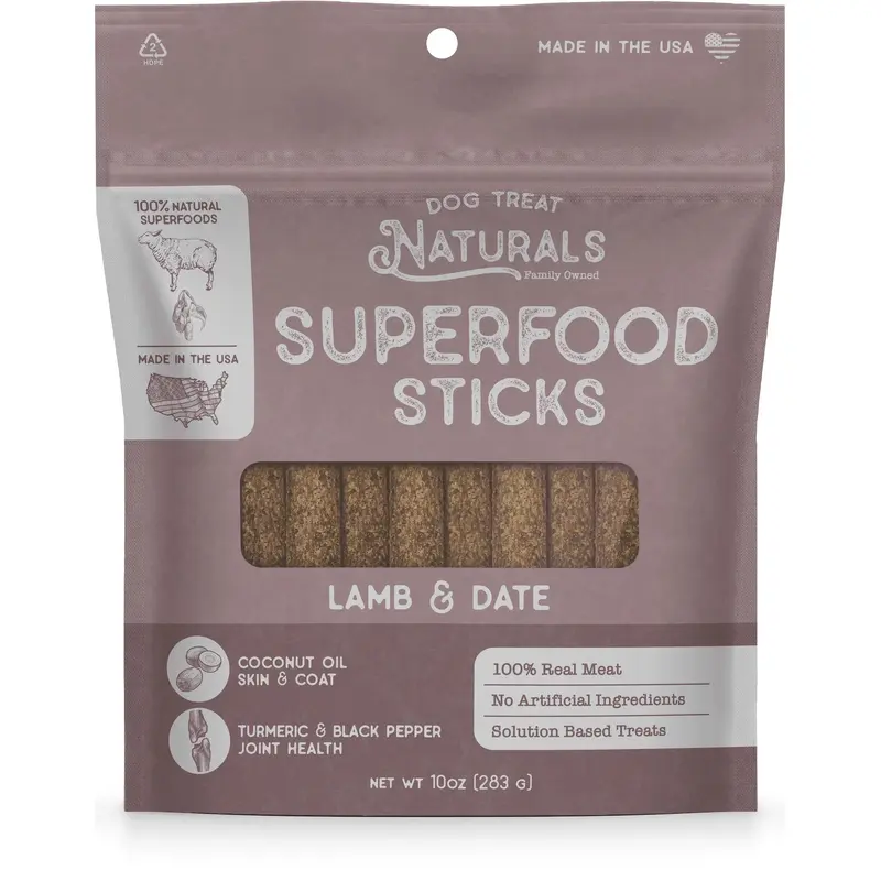 Dog Treat Naturals Superfood Sticks, Lamb & Date Dog Treats (10oz)