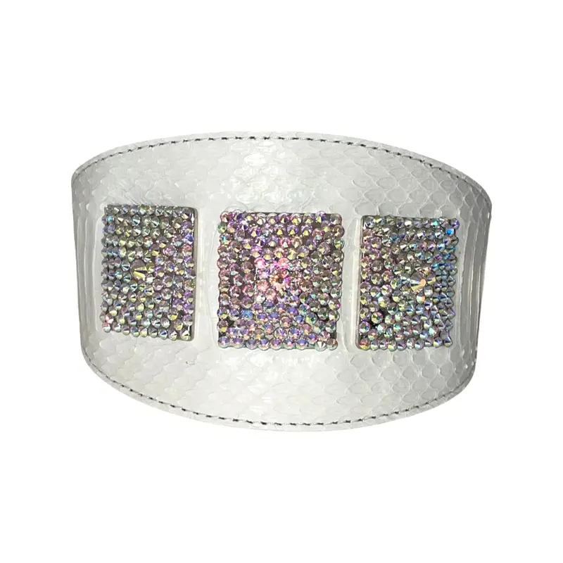 Matte White Snake 4 Wide Collar With Our 3 Custom Swarovski Crystal Rivets
