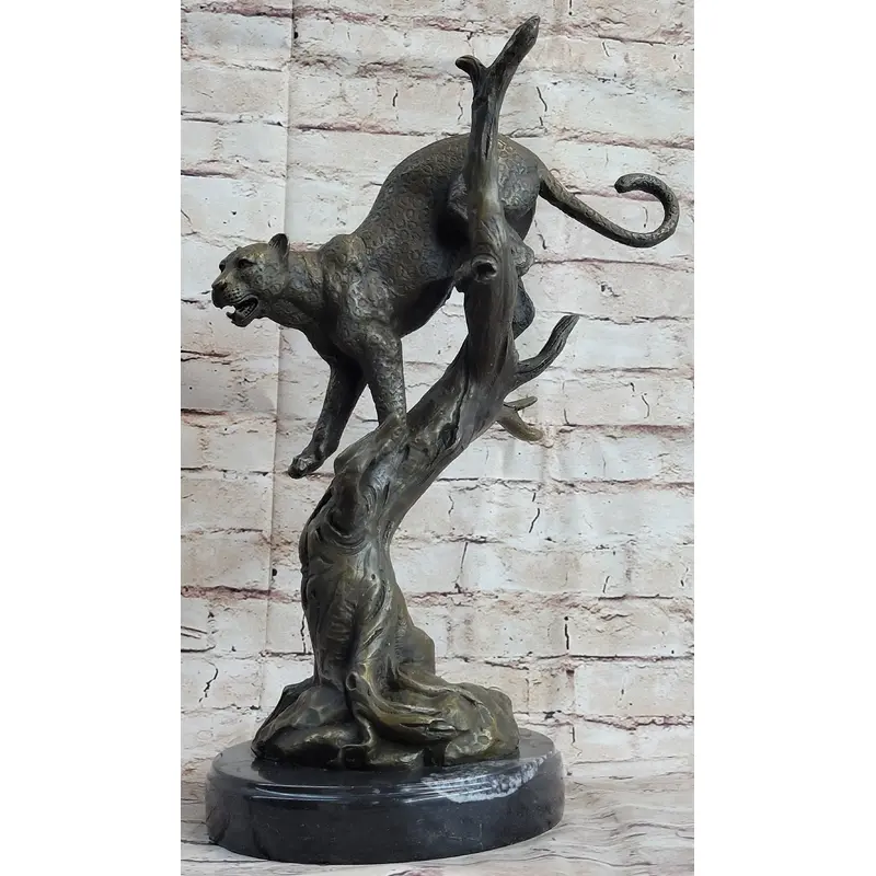 Puma Cougar Mountain Lion on Tree Branch Bronze Statue Sculpture Figurine Decor