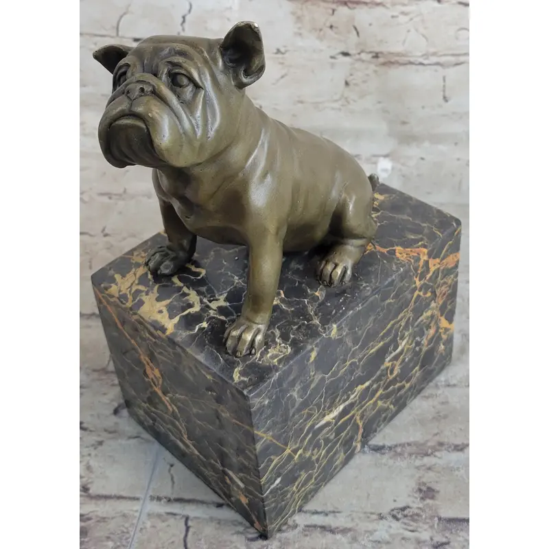 15 LBS English Bulldog Dog Animal Bronze Sculpture Marble Base Statue Figurine